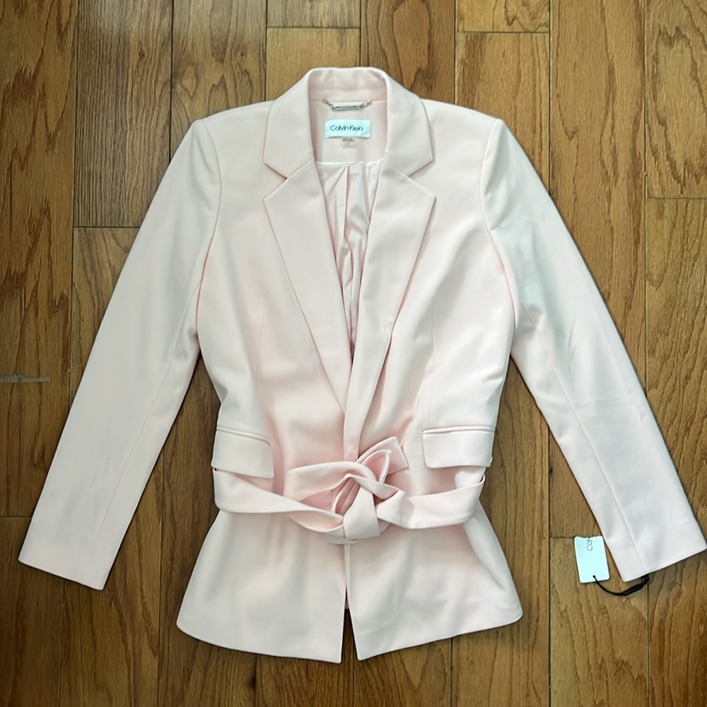 NWT Calvin Klein Belted Open Face Blazer Pastel Pink/Rose